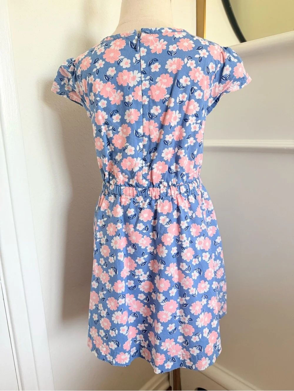 Mini Boden Girls 3-4Y Blue Pink Floral Dress Pleated Cotton Spring Easter